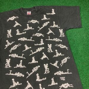 Vintage Fashion Victim Shirt Mens L Black White 1990 Skeleton Sex Funny AOP 90s